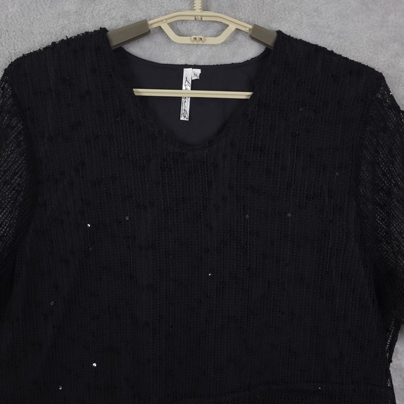 Lulu-B Top XL Black Textured Asymmetric 3/4 Sleeve Tunic Blouse - Picture 4 of 13